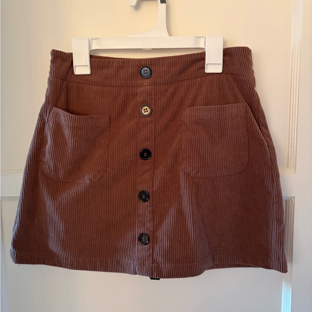 HALARA Brown Corduroy Mini Skirt with Button Detail